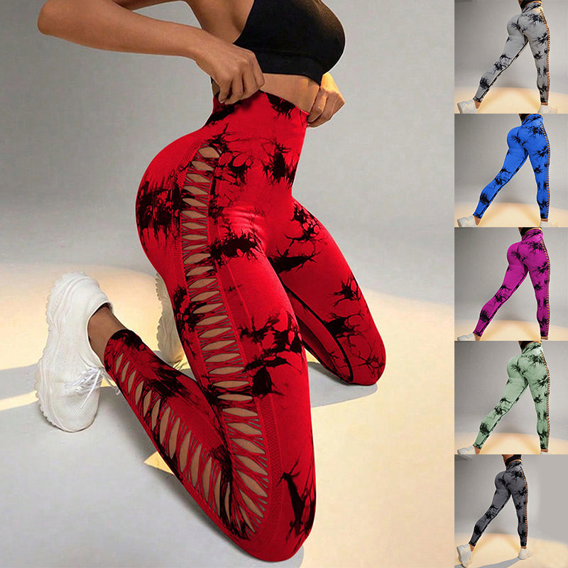 Ink Tie-dye Printed Yoga Pants Seamless High Waist Tight Hip