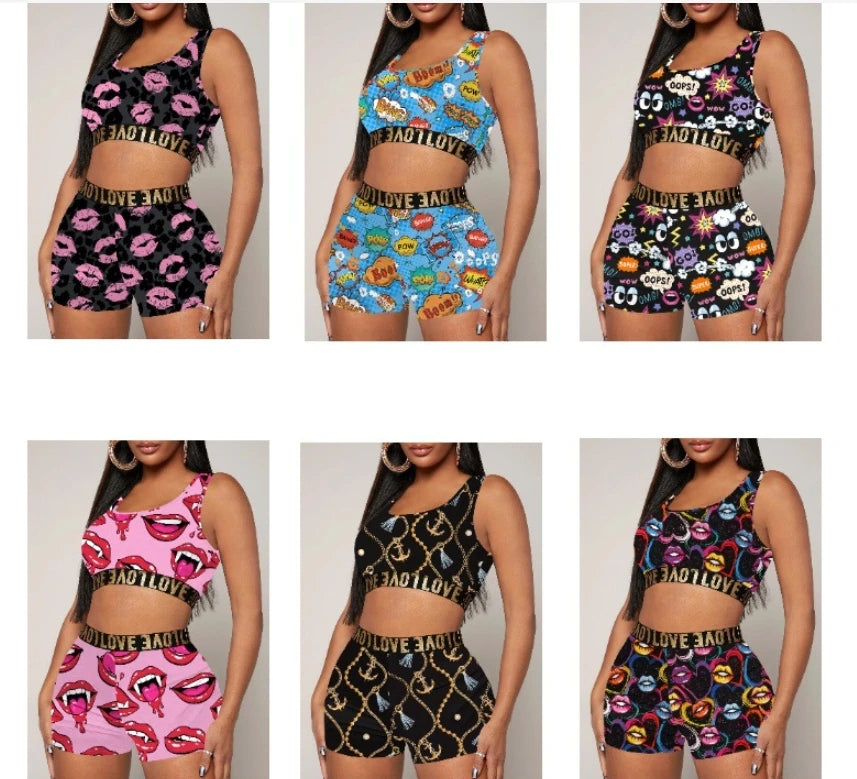 Shorts and Crop Top  2 Piece Sleepwear Pajamas Set for Women