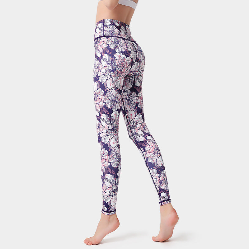 Fashion Flowers Print Leggings High Waist Hip Lifting Yoga Pants For Women Sports Running Fitness Trousers