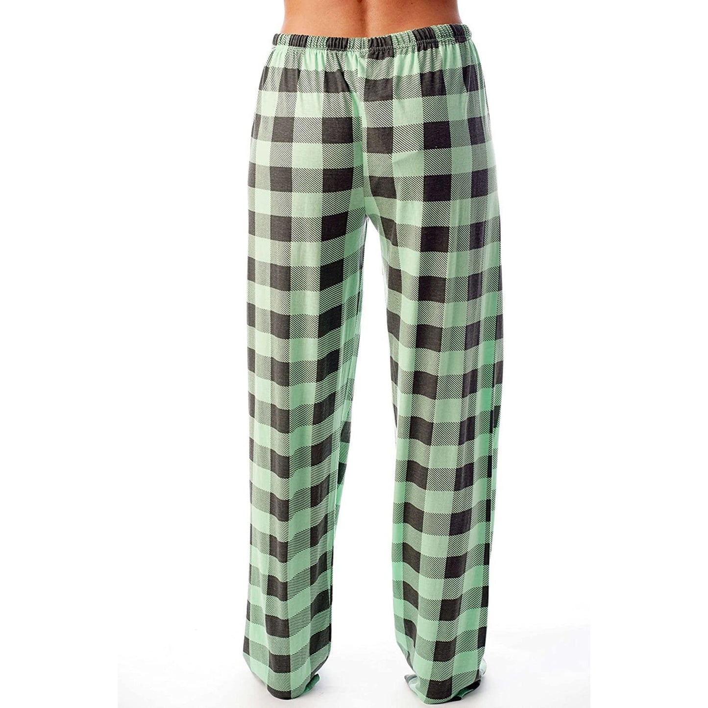 Drawstring Plaid Print Trousers Casual Loose Sports Home Pants Women