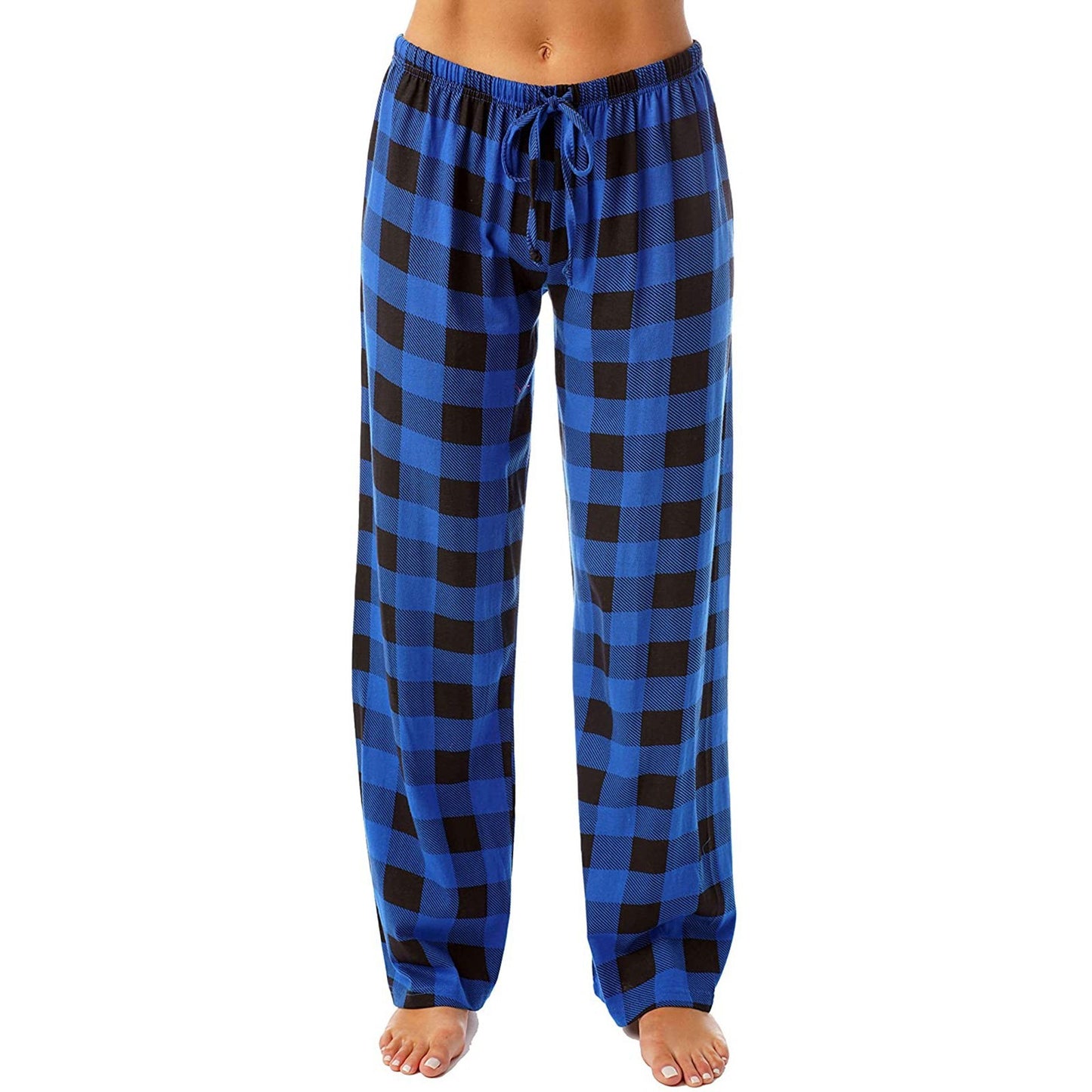 Drawstring Plaid Print Trousers Casual Loose Sports Home Pants Women