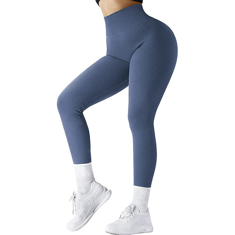 High Waist Seamless Leggings Threaded Knitted Fitness Pants Solid Women's Slimming Sports Yoga Pants Elastic Running Sport Leggings