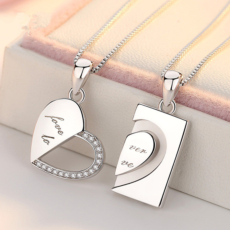 Silver Necklace Qixi Couple Love Buckle