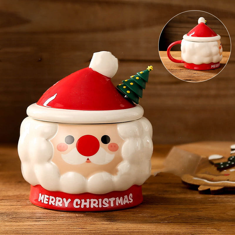 Creative Christmas Ceramic Cup With Cover Spoon Large Capacity