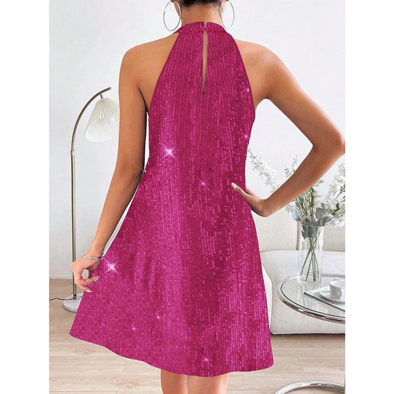 Women's Fashion Elegant Halter Off-shoulder Sequins Dress