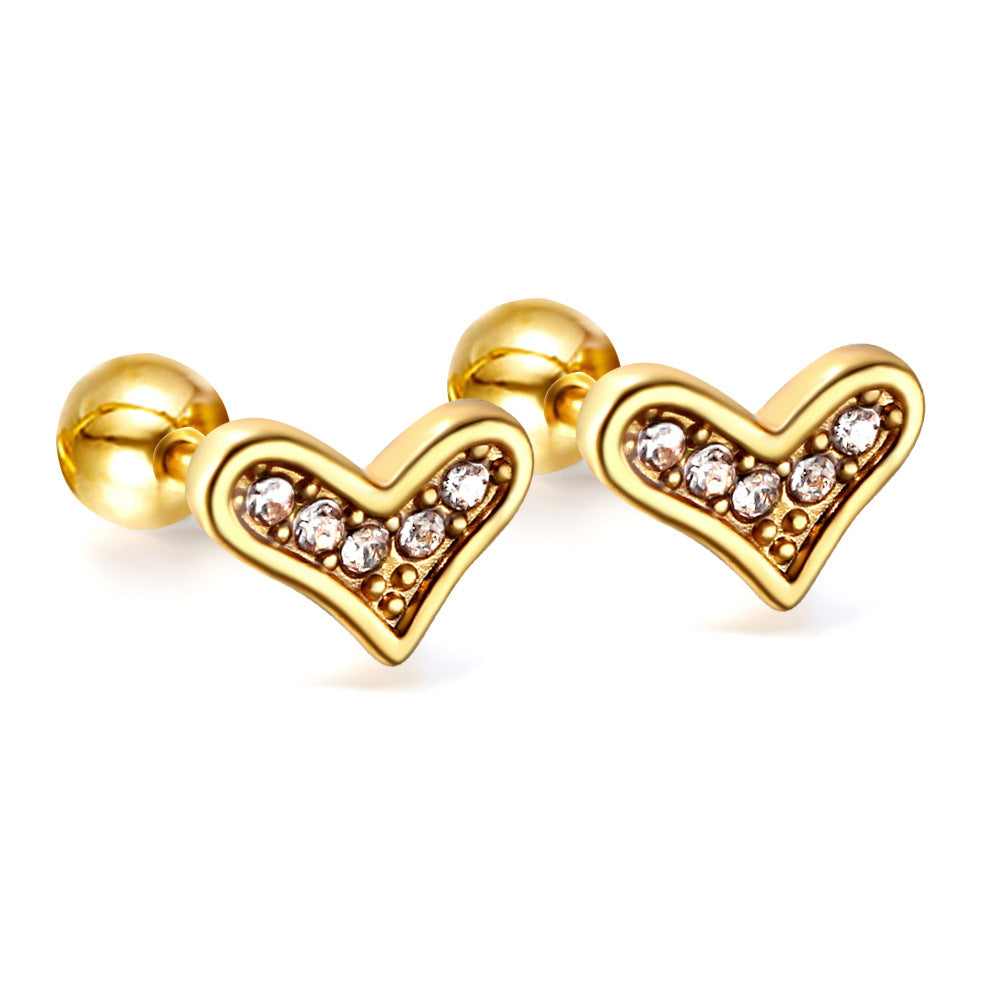 Love Heart Stud Earrings High Sense Minority Simple Hollow Jeweled Stainless Steel Earrings