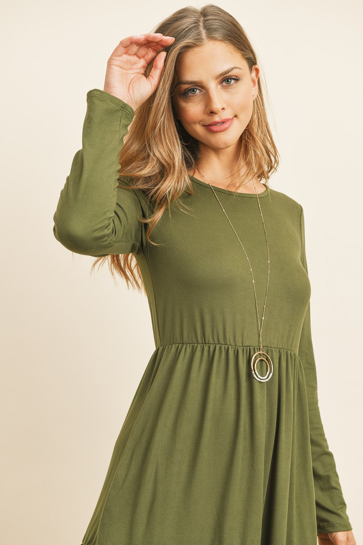 Solid Long Sleeve Double Layered Ruffle Dress