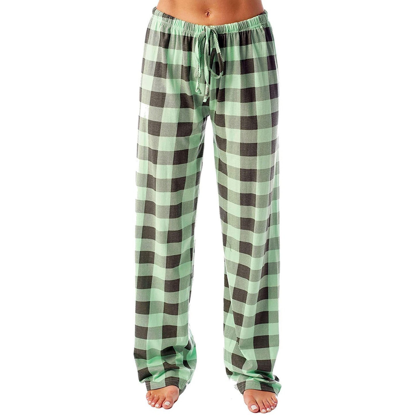 Drawstring Plaid Print Trousers Casual Loose Sports Home Pants Women