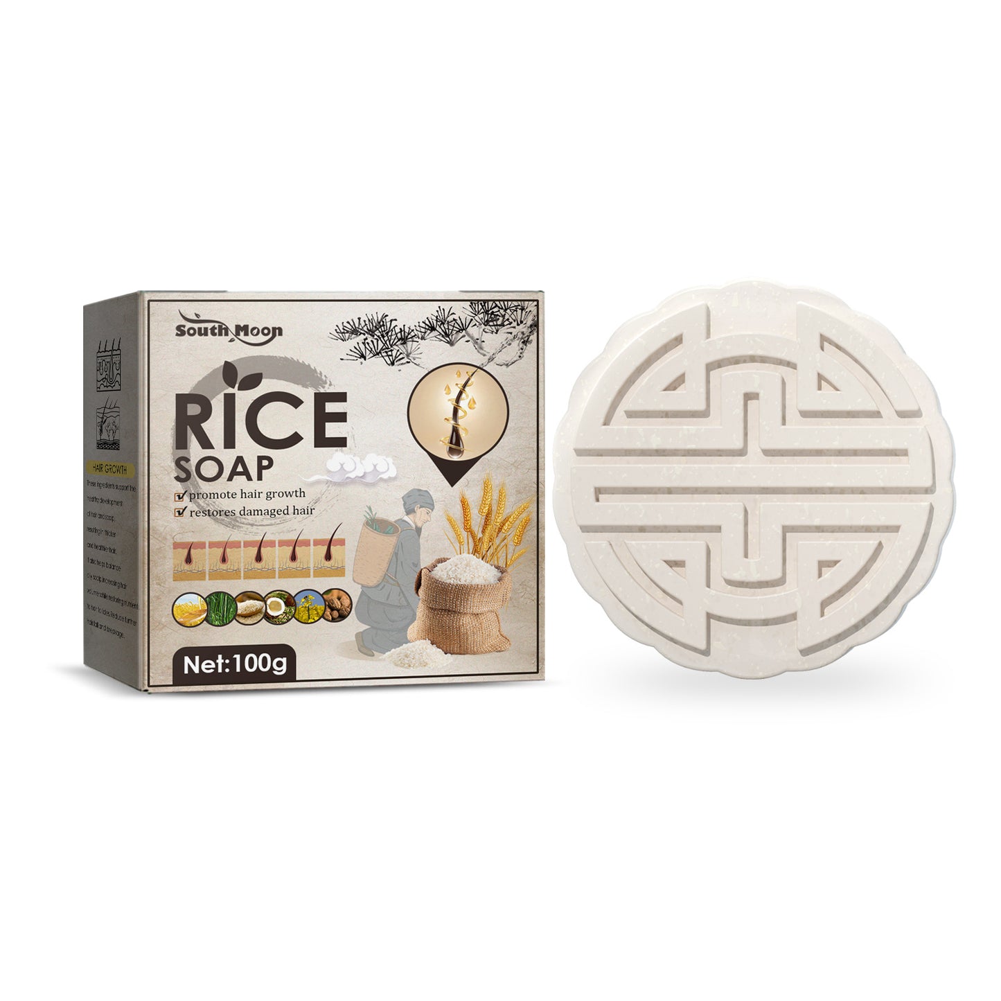 Rice Shampoo Soap Hair Growth Anti-hair Loss Nourishing Hair Strengthening Deep Cleansing