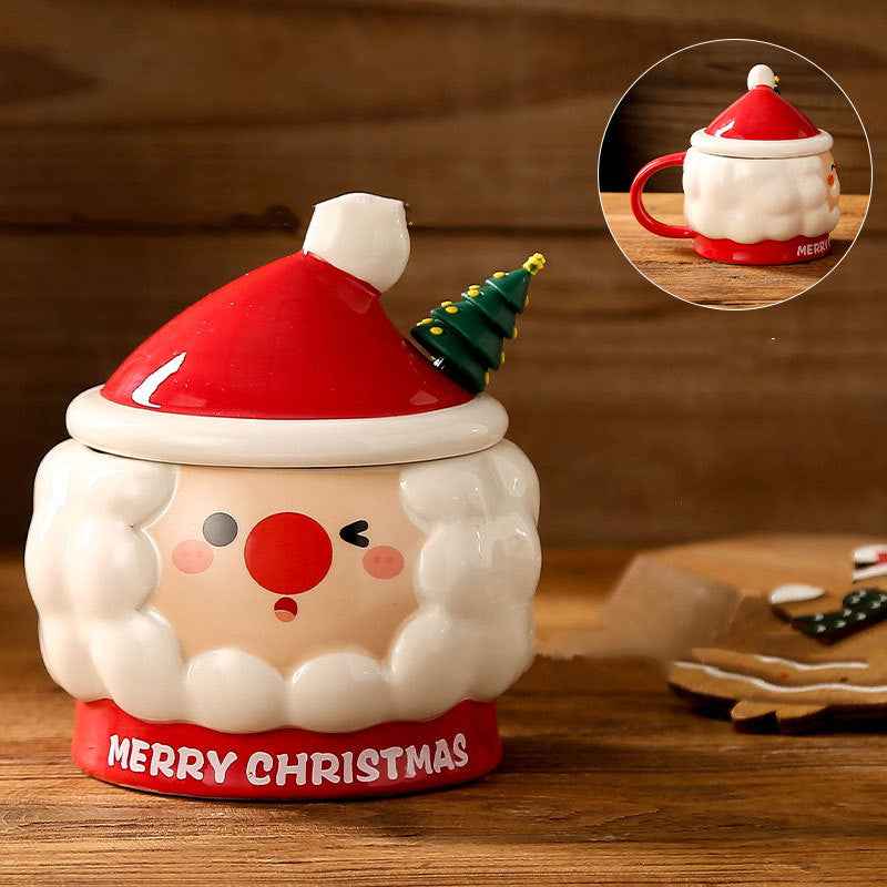 Creative Christmas Ceramic Cup With Cover Spoon Large Capacity