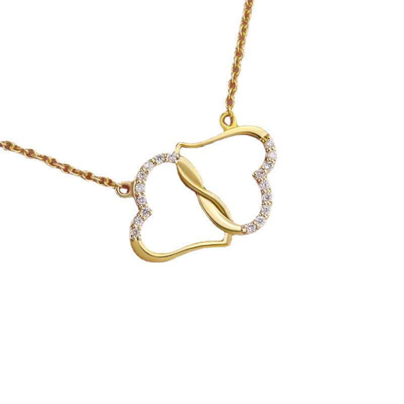 Fashion Necklace Double Love Heart Inlaid Zircon Mother Gift